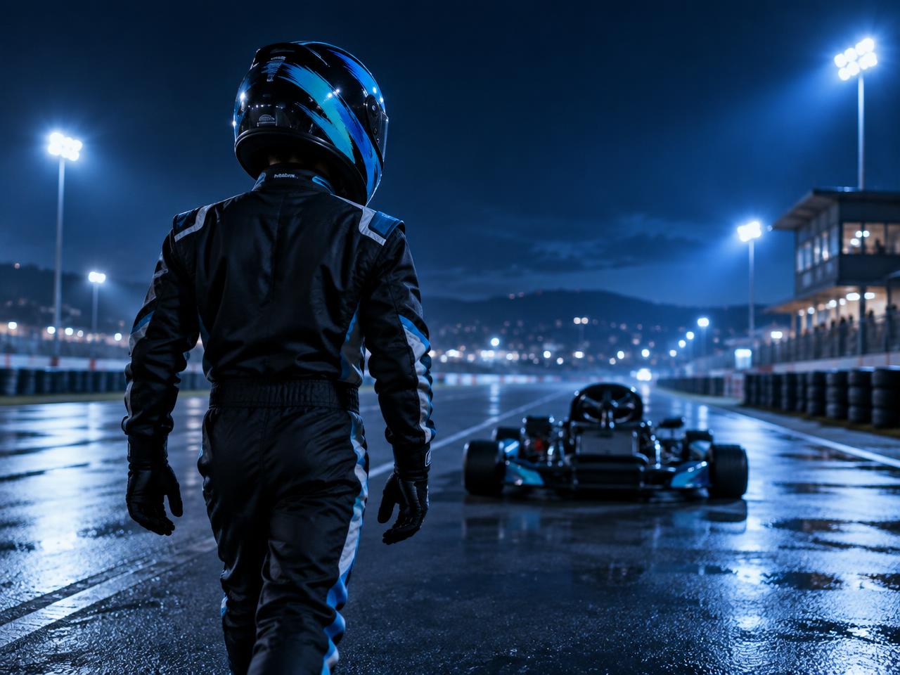 Helmet and gloves resting on the kart in the paddock